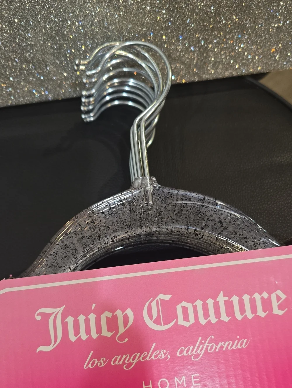 Juicy Couture Home Transparent Black Glitter Infused Hangers- 10- Silver Hook